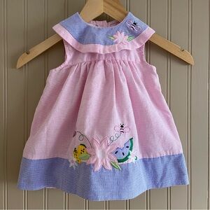 Vintage Pink & White Gingham Toddler Dress with Embroidery Size 18Months